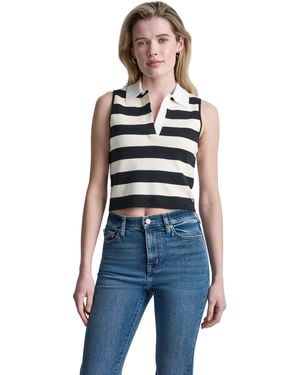 DKNY Striped Sleeveless Polo Jumper - Blue