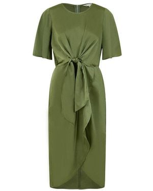 Yumi' Satin Tie Detail Midi Wrap Dress - Green