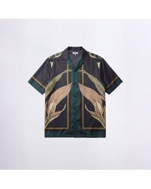 Twisted Tailor Stellan Botanical Print Revere Shirt - Blue
