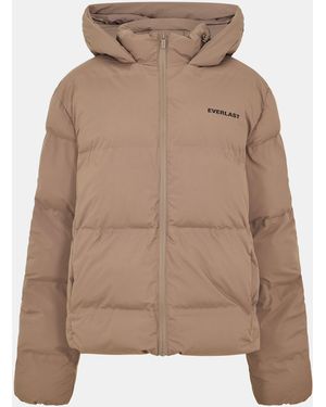 Everlast Water Resistant Windproof Detachable Hood Long Sleeve Puffer Jacket - Brown