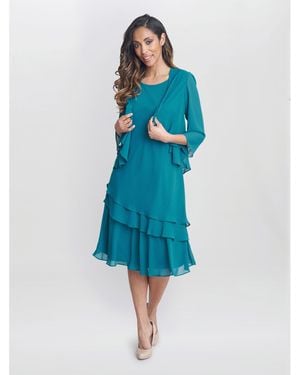 Gina Bacconi Lola Jacket And Asymmetric Tiered Dress - Blue
