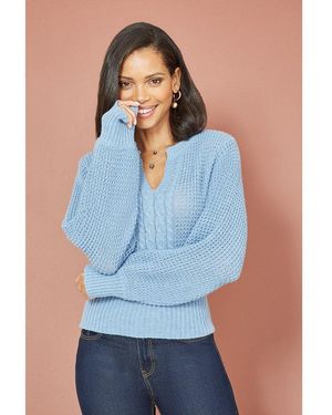 Yumi' Balloon Sleeve Cable Knit Jumper - Blue