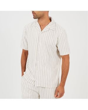 Brave Soul Bs Striped Short Sleeve Shirt With Revere Collar - White