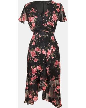 Mela London Rose Print Midi Wrap Dress - Black