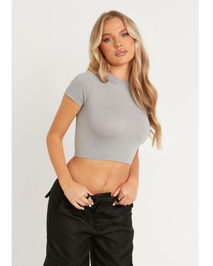Missy Empire Seamless Capped Sleeve Crop Top - Grey