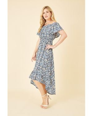Mela London Floral Ditsy Bardot Midi Dress - Blue