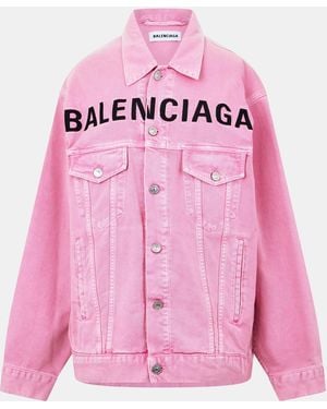 Balenciaga Printed Logo Cotton Long Sleeve Denim Jacket - Pink