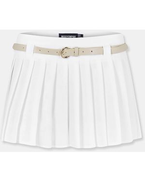 Missy Empire Belted Pleated Mini Skirt - White