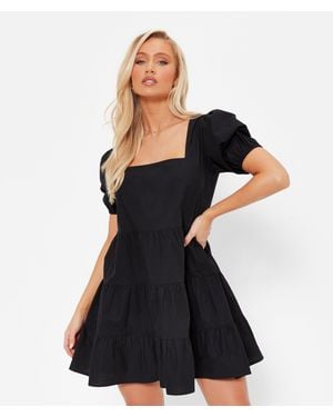 I Saw It First Isawitfirst Puff Sleeve Tiered Smock Dress - Black