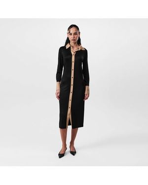 BOSS Elanta Ribbed Jersey Long Sleeve Shirt Dress - Black