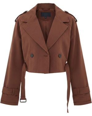 I Saw It First Cropped Long Sleeve Pull Over Trench Coat - Brown