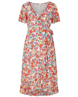 Yumi' Floral Midi Wrap Dress - Red