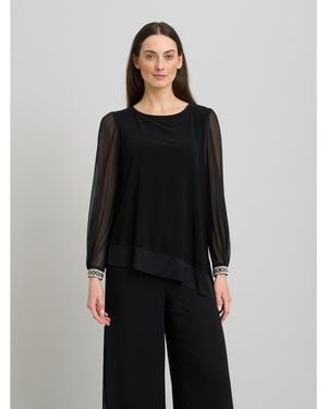 Gina Bacconi Jillian Sheer Sleeve Blouse - Black