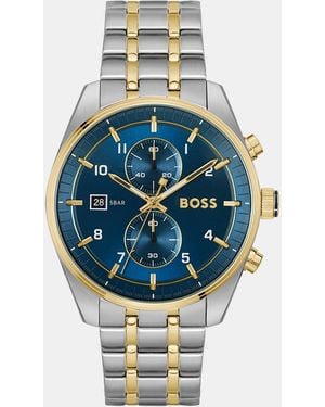 BOSS Gents Skytraveller Bi Colour Chronograph Watch - Metallic