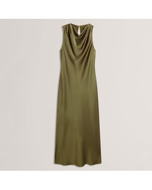Ted Baker Sleeveless Cowl Neck Satin Midi Dress - Green
