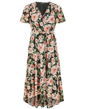 Mela London Floral Dipped Hem Wrap Dress - Metallic