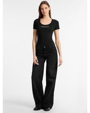 Guess Designer Form-Fitting Snap Closure Bodysuit - Black