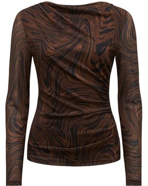 Forever New Zali Ruched Mesh Long Sleeves Top - Brown