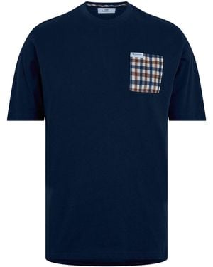 Aquascutum Checked T-Shirt - Blue