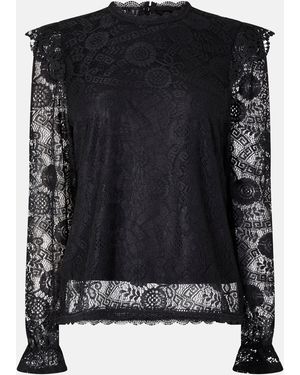 Pieces Open Short-Sleeve Blouse - Black