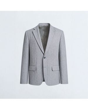Twisted Tailor Tyson Pinstripe Wool Relaxed-Fit Suit Jacket - Grey