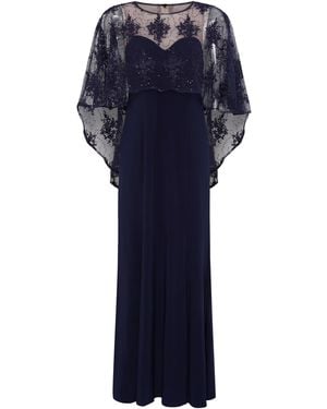 Gina Bacconi Desire Jersey Maxi Dress With Lace Cape - Blue
