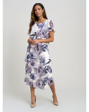 Gina Bacconi Rena Midi Printed Tiered Chiffon Dress - Blue