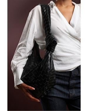 Where's That From Knotted Strap Woven Shoulder Bag - Black