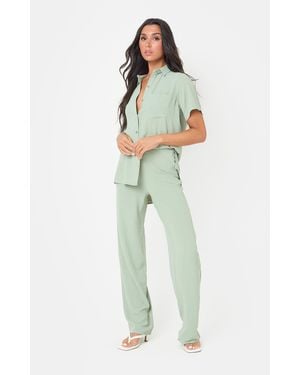 I Saw It First Soft Crepe Wide Leg Trousers - Green