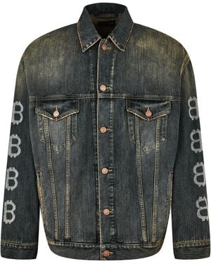 Balenciaga Crypto Cotton Long Sleeve Oversized Fit Denim Jacket - Black
