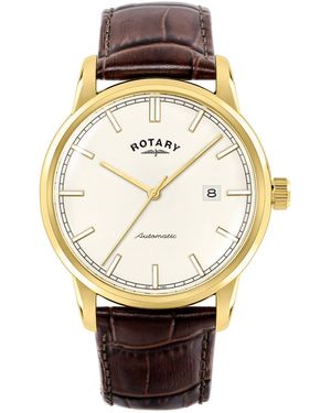 Rotary Heritage Auto Ss Leather Watch - Metallic