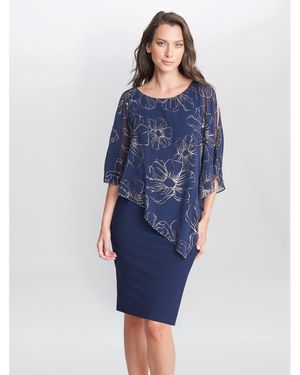 Gina Bacconi Fiona Floral Glittered Asymmetric Dress - Blue