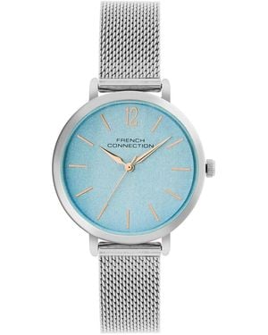 French Connection Case Round Shape Strap Quartz Watch - Blue