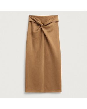 I Saw It First Faux Suede Knot Detail Midi Skirt - Natural