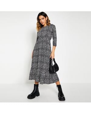 I Saw It First Isawitfirst Polka Dot Smock Midi Dress - Grey