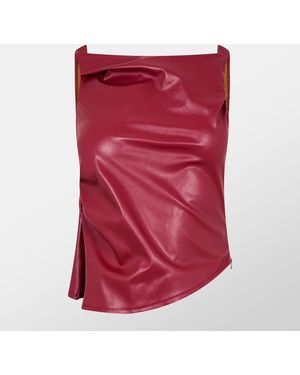 Missy Empire Faux Leather Twisted One Shoulder Top - Red