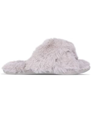 Jack Wills Fluffy Cross Strap Slippers - Grey