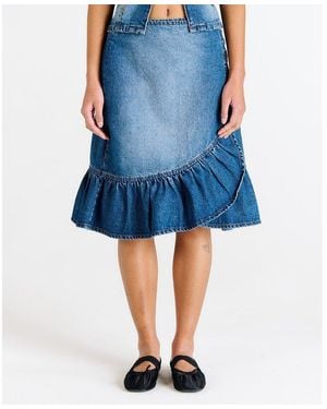The Ragged Priest Gail Buckle Denim Skirt - Blue