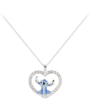 Disney Stitch Stitch Plated Stone Set Heart Necklace - Metallic