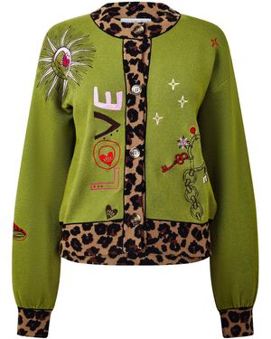 Never Fully Dressed Amore Embroidered Long-Sleeve Cardigan - Green
