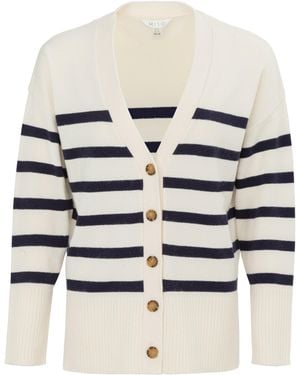 Miso V-Neck Cuff Stripe Cardigan - White