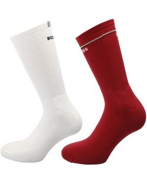 BOSS 2 Pack Of Quarter Length Socks With Logo Details - Red