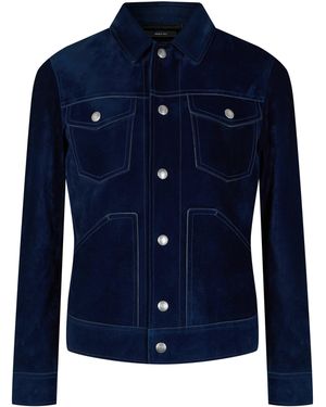 Tom Ford Suede Western Long Sleeve Leather Jacket - Blue