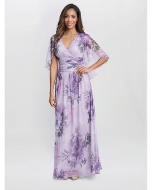Gina Bacconi Caroline Maxi Dress With Overlay Sleeves - Purple