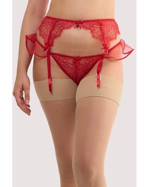 Playful Promises Monica Ribbon Slot Lace Suspender - Red