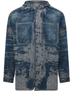 DIESEL D-Dewnys-Hood Long Sleeve Denim Shirt - Blue