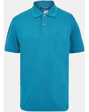 CP COMPANY METROPOLIS Tipped Short Sleeve Polo Shirt - Blue