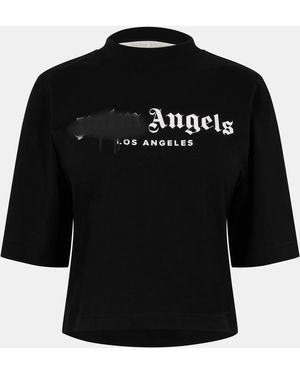 Palm Angels Spray T Cropped Crop Top - Black
