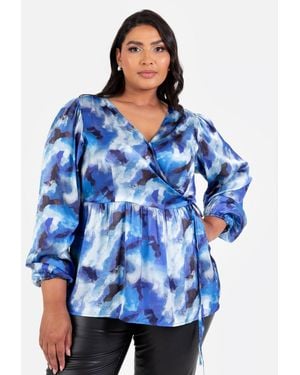 Lovedrobe Satin Maxi Sleeve Wrap Top - Blue