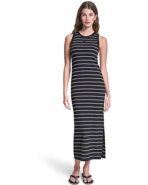 DKNY Jeans Striped Rib Tank Maxi Dress - Black
